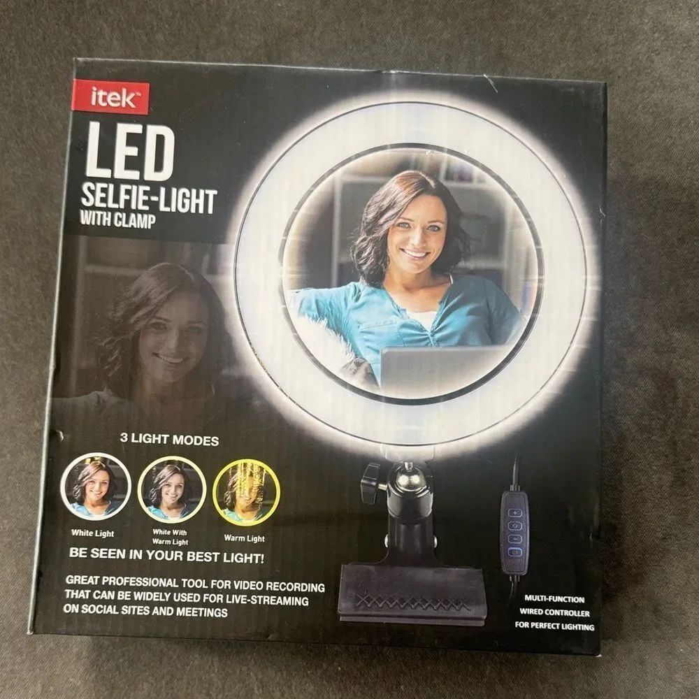 Itek LED Selfie Light with Clamp 8” 3 Light Modes USB Powered NEW